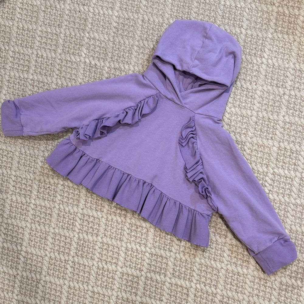 Wauw Capow - Girl’s Tea Jersey Hoodie w/Ruffle Detail - Purple - Size: 6-7